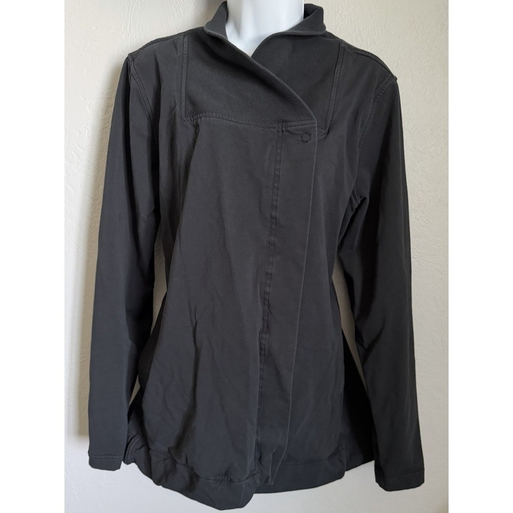 Lululemon Belle Wrap Jacket Womens Sz 12 Black Asymmetrical Snap Button Pockets